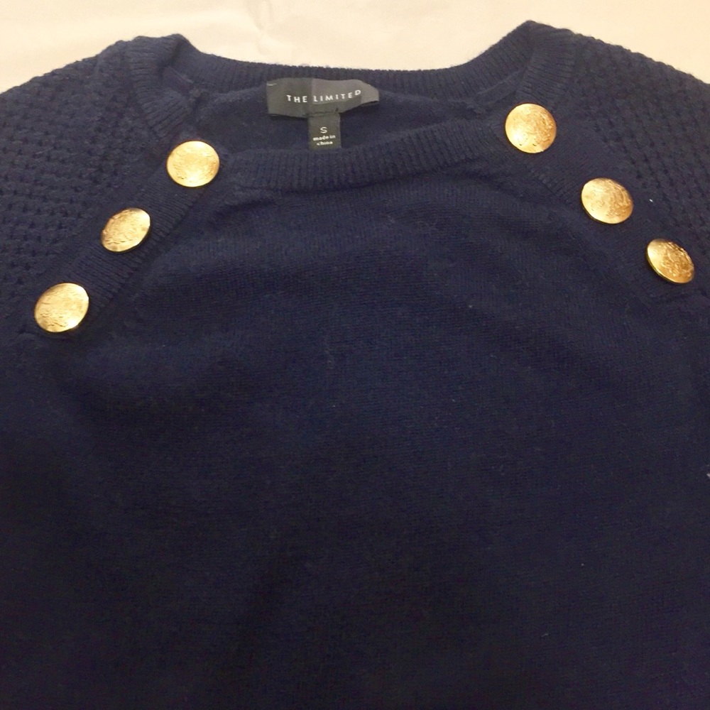 Gorgeous Navy Sweater with Gold Button Detail!